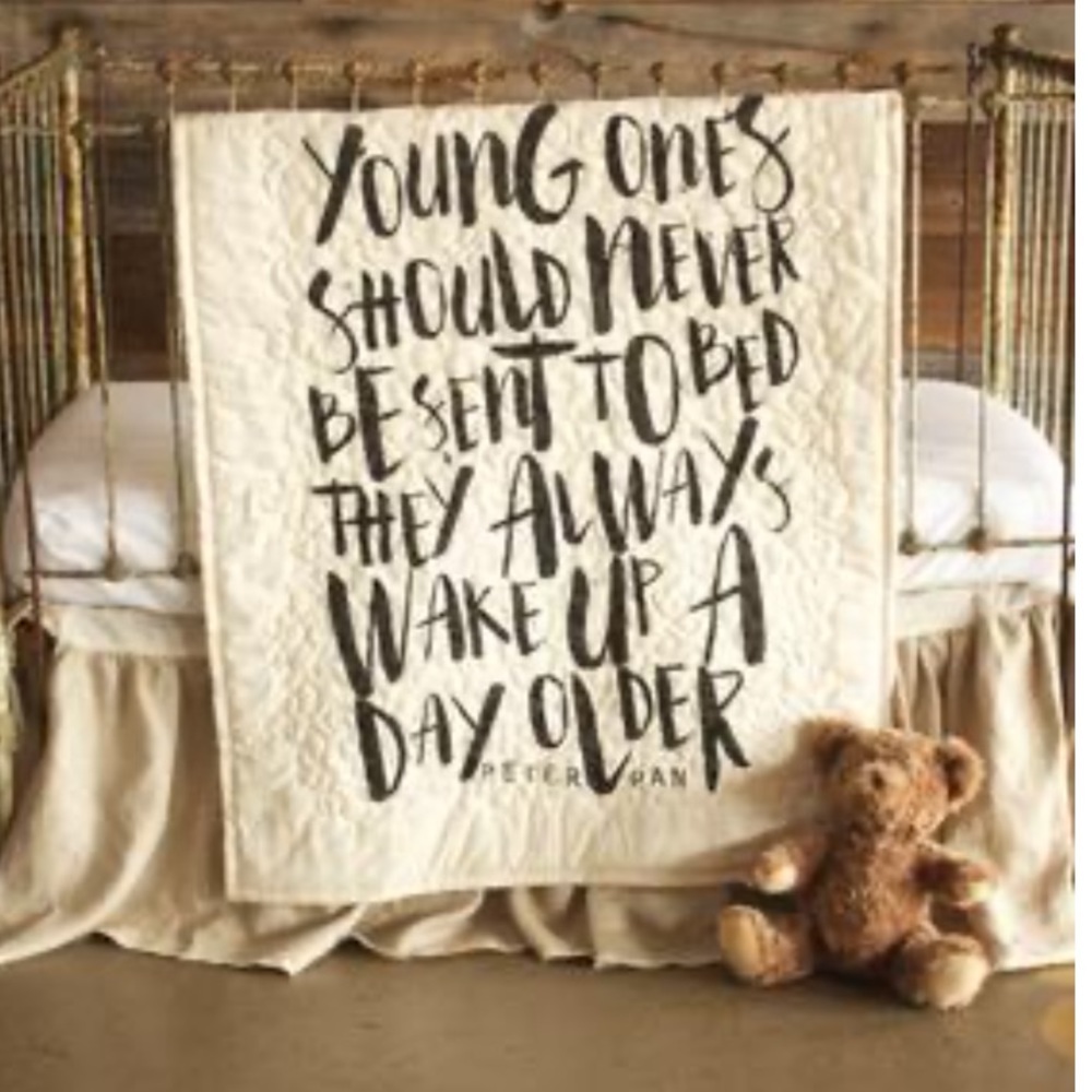 Peter Pan Inspired Crib Quilt blanket Ivory linen